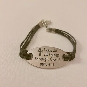 Inspirational Silver Bracelet with Black Cord